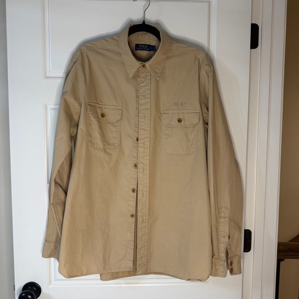 Polo Ralph Lauren RL‑67 Military Shirt Khaki Cotton Size L